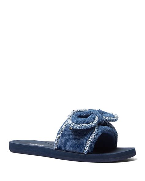 Michael Kors Women's Betsy Distressed Bow Denim Slide 